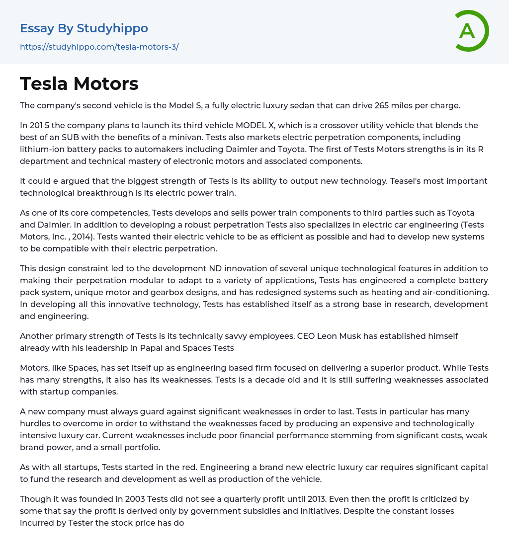 Tesla Motors Essay Example