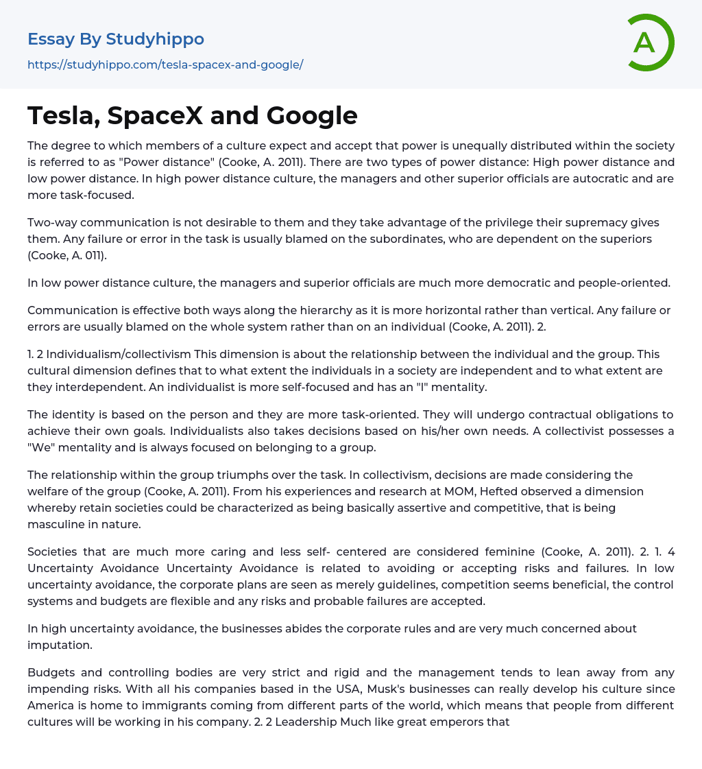 Tesla, SpaceX and Google Essay Example
