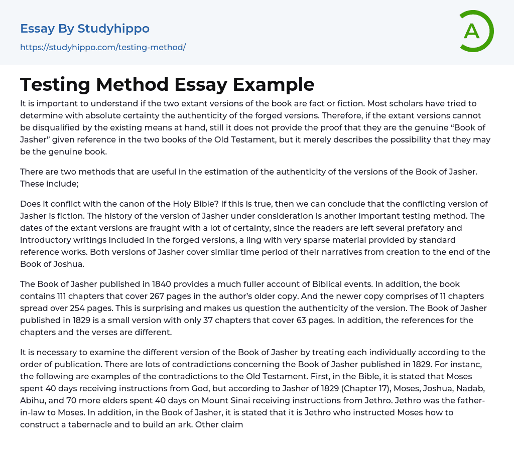 Testing Method Essay Example
