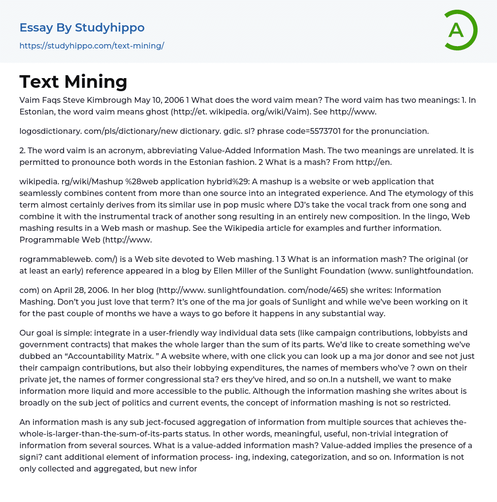Text Mining Essay Example