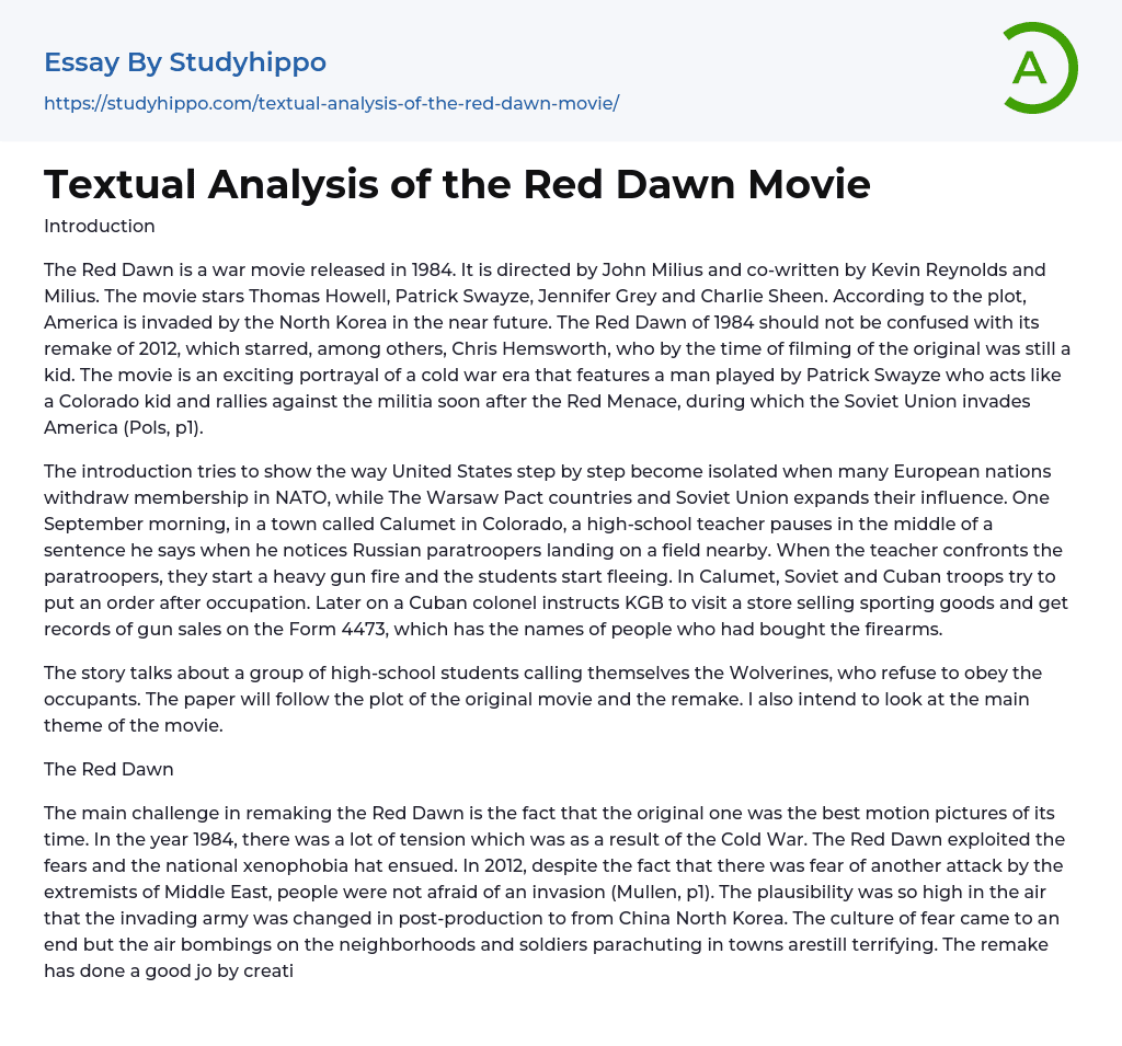 Textual Analysis of the Red Dawn Movie Essay Example