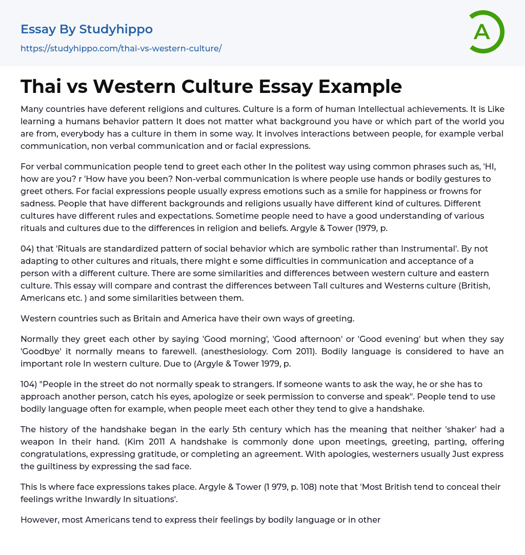 Thai vs Western Culture Essay Example