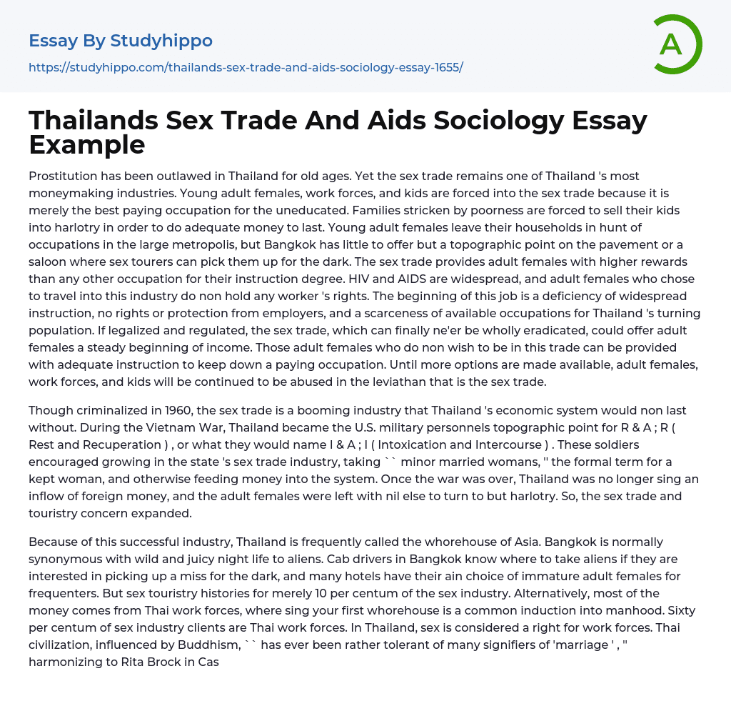 Thailands Sex Trade And Aids Sociology Essay Example