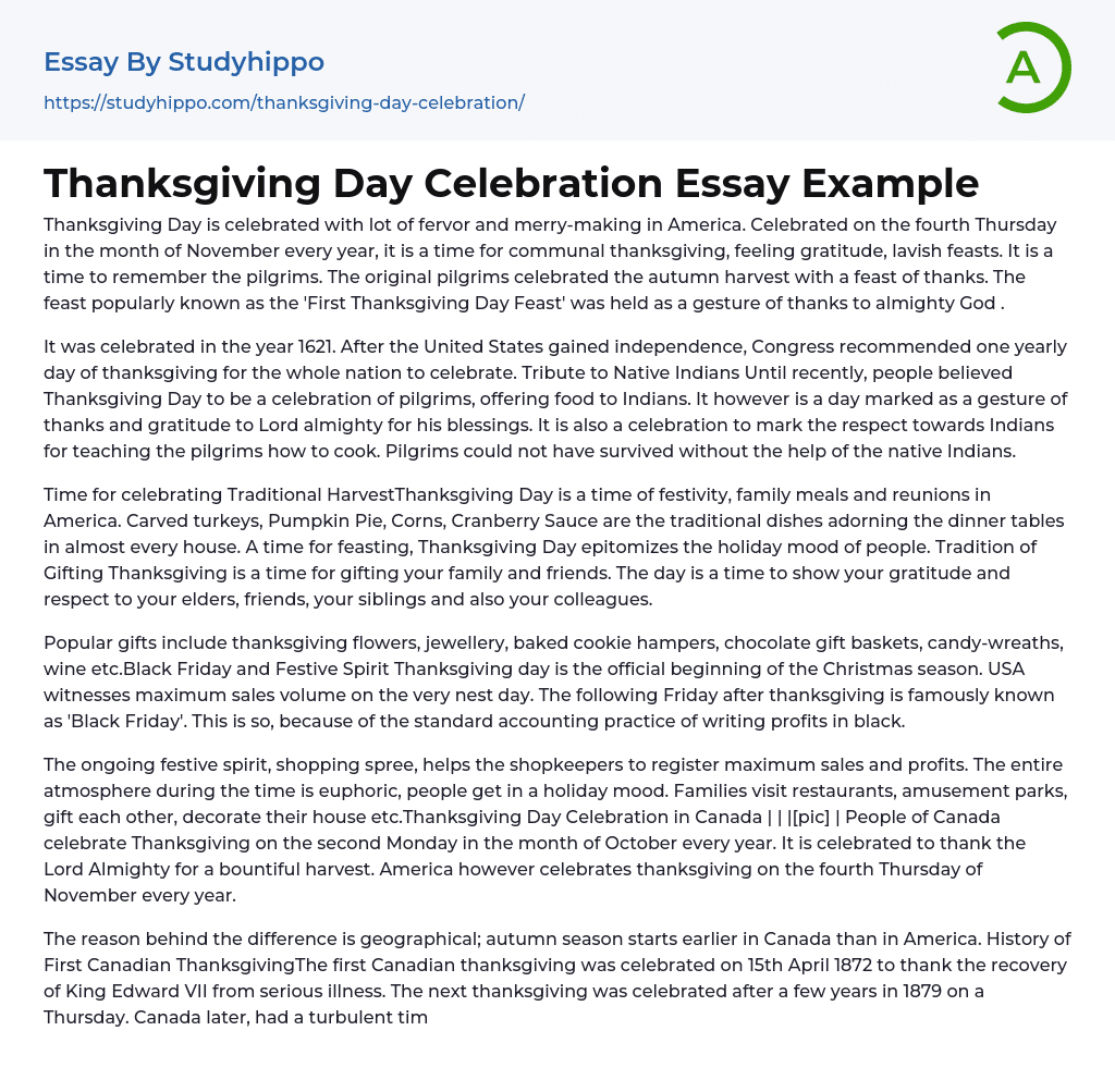 Thanksgiving Day Celebration Essay Example