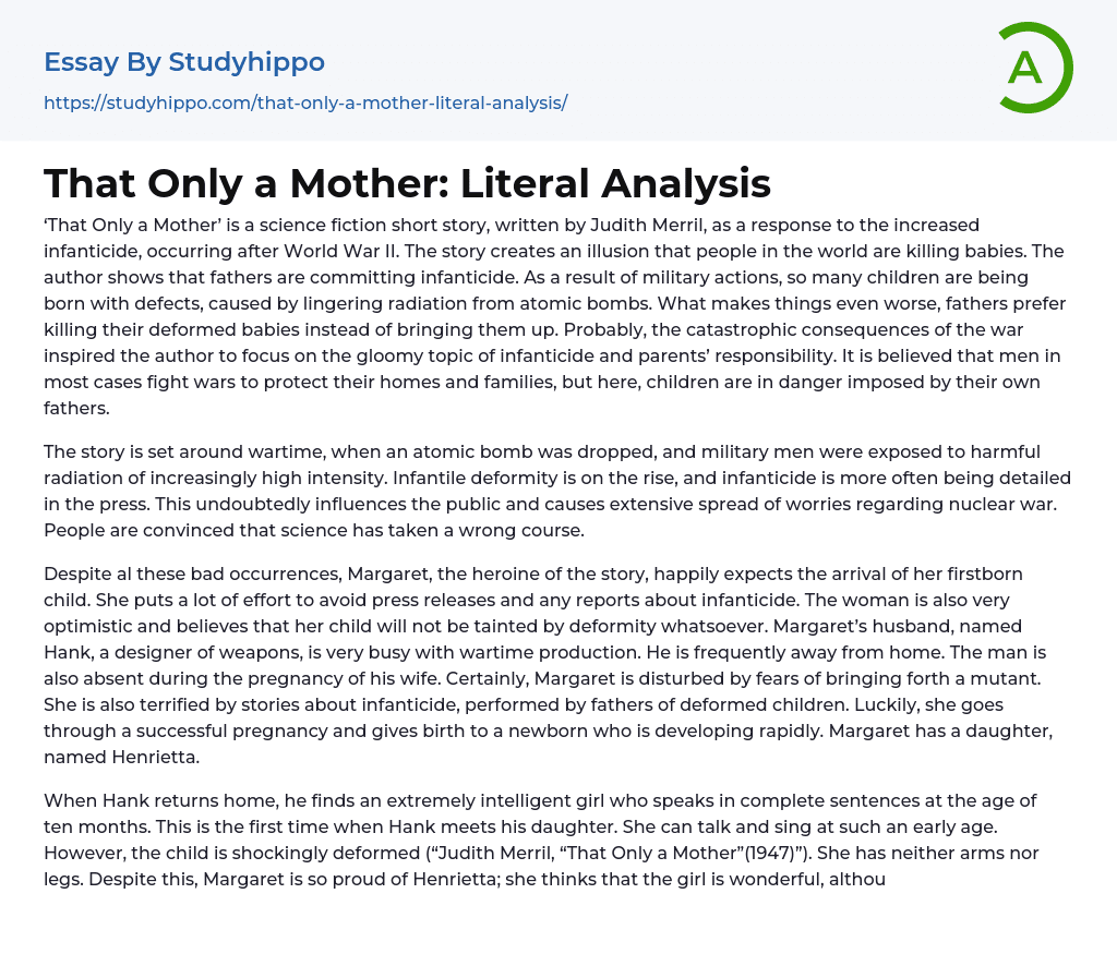 That Only a Mother: Literal Analysis Essay Example