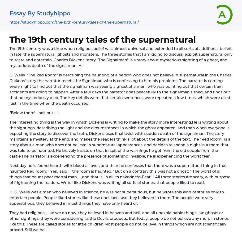 The 19th century tales of the supernatural Essay Example