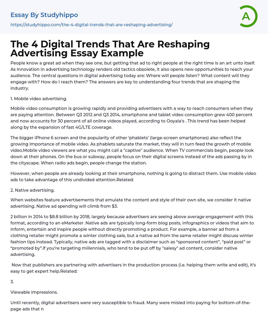 The 4 Digital Trends That Are Reshaping Advertising Essay Example