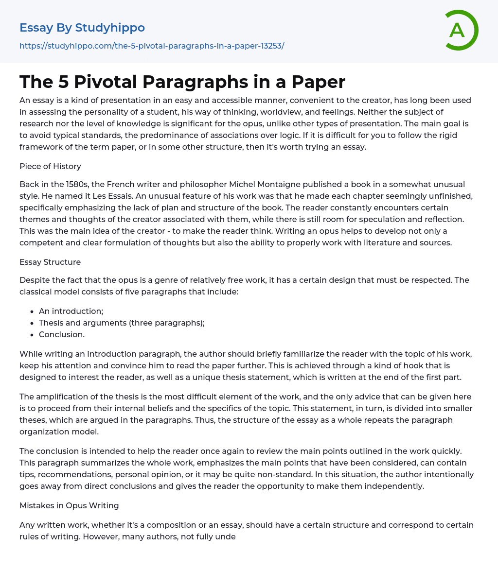 The 5 Pivotal Paragraphs in a Paper Essay Example