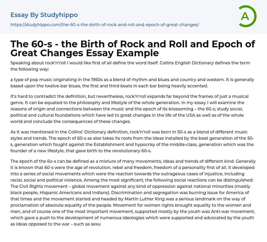 The 60-s – the Birth of Rock and Roll and Epoch of Great Changes Essay Example
