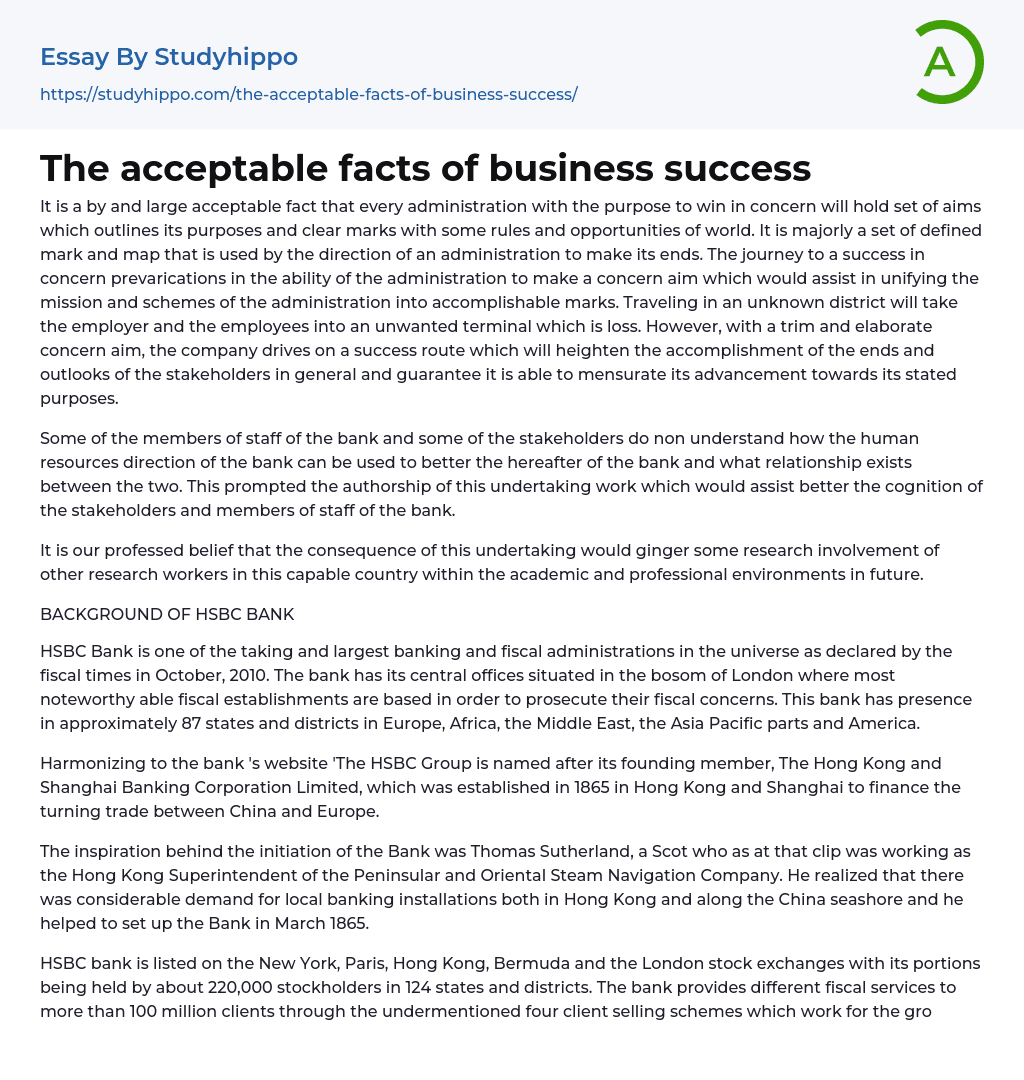 The acceptable facts of business success Essay Example