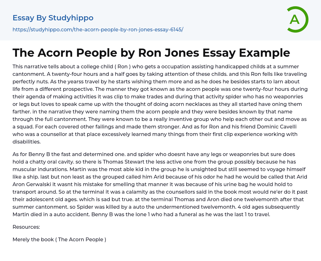 The Acorn People by Ron Jones Essay Example