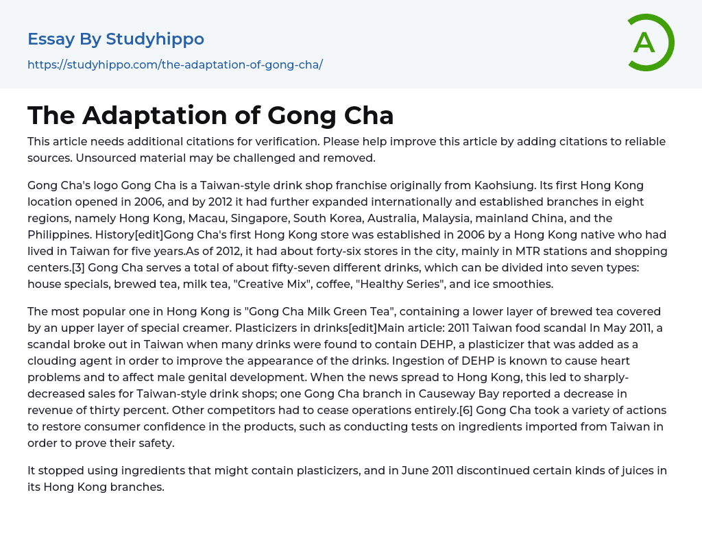 The Adaptation of Gong Cha Essay Example