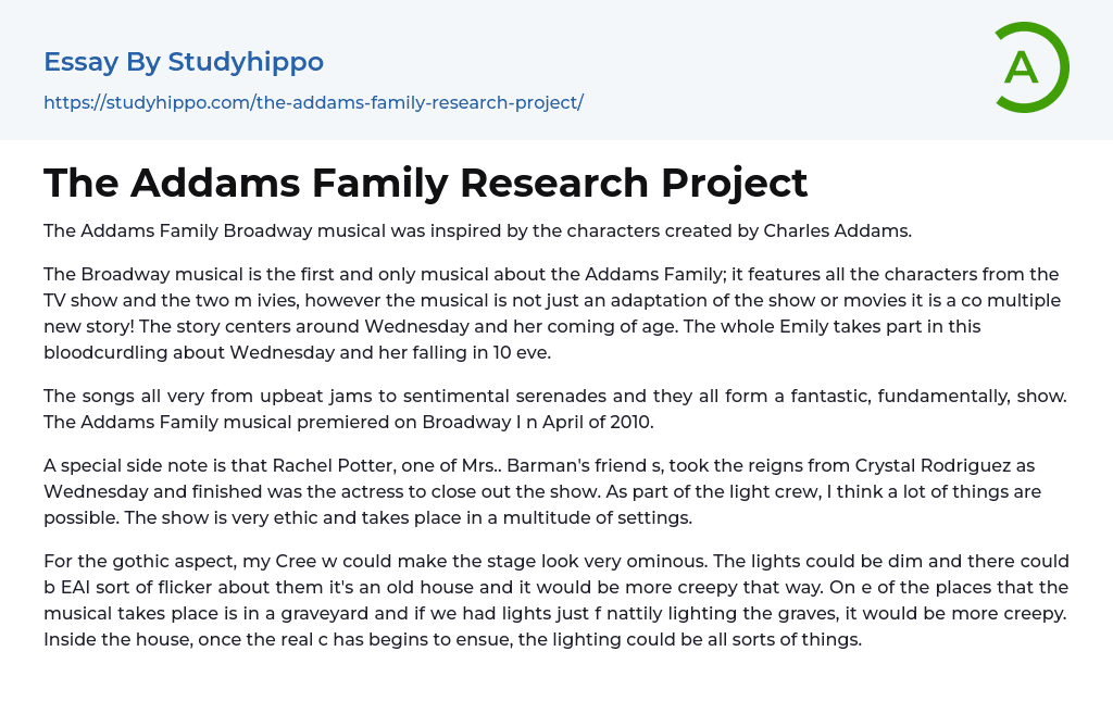 The Addams Family Research Project Essay Example