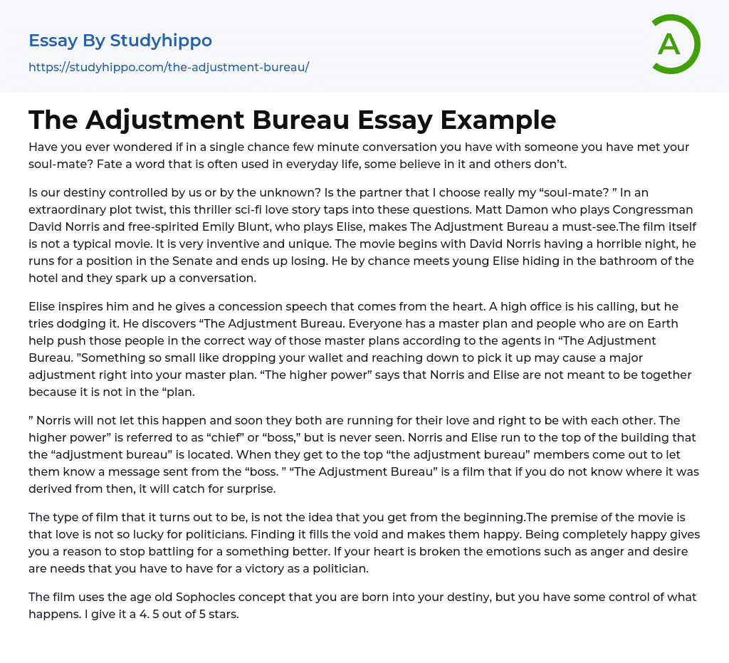 The Adjustment Bureau Essay Example