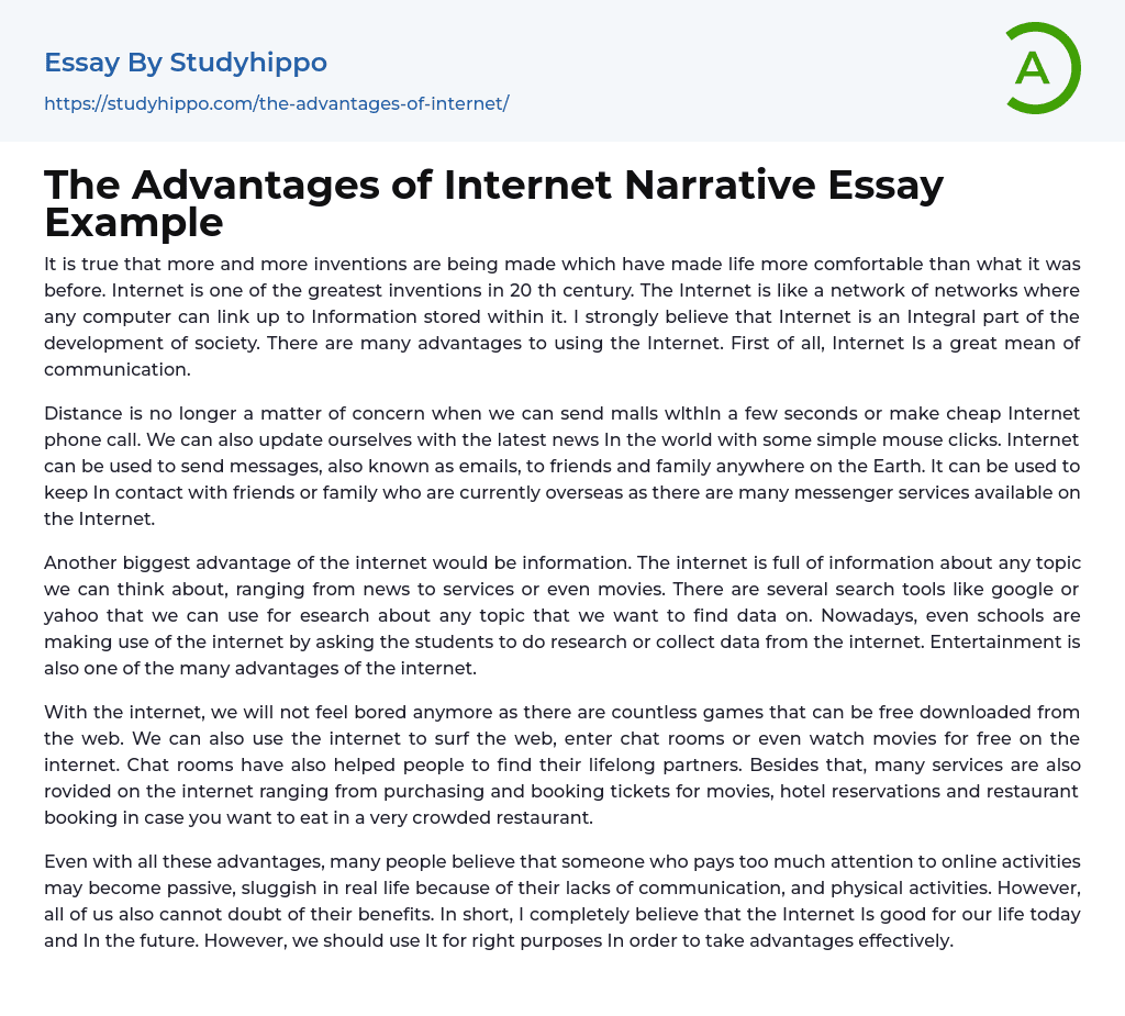 The Advantages of Internet Narrative Essay Example