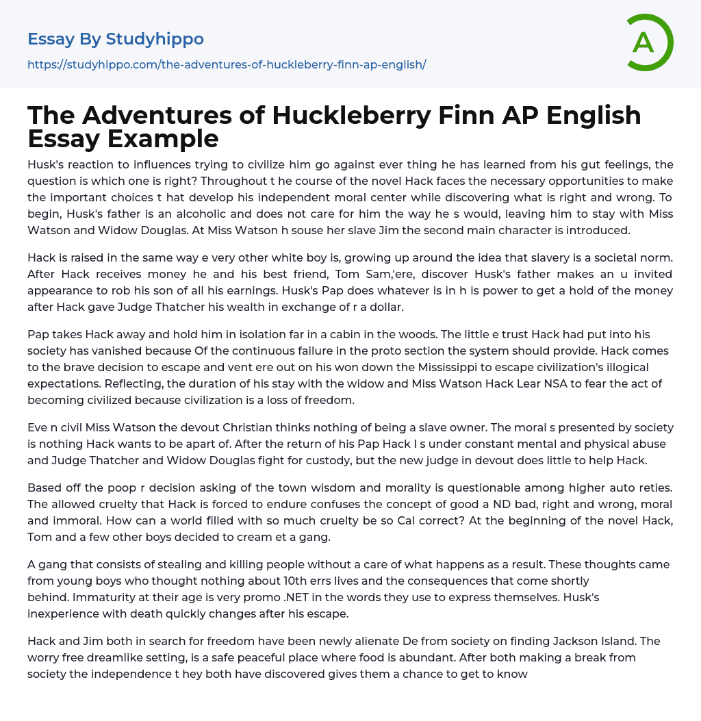 The Adventures of Huckleberry Finn AP English Essay Example