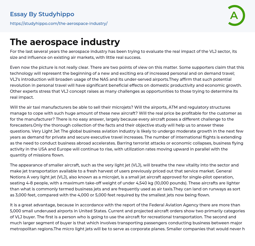The aerospace industry Essay Example