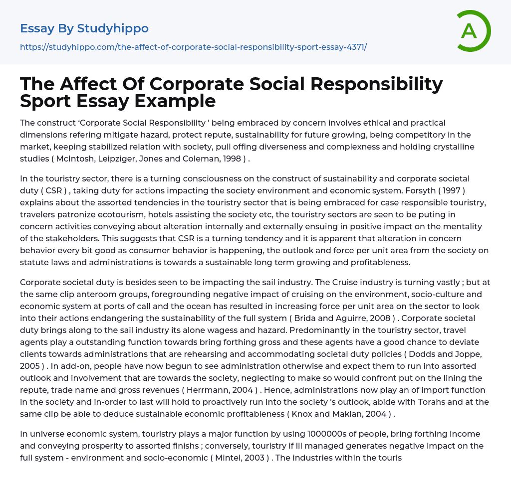 The Affect Of Corporate Social Responsibility Sport Essay Example