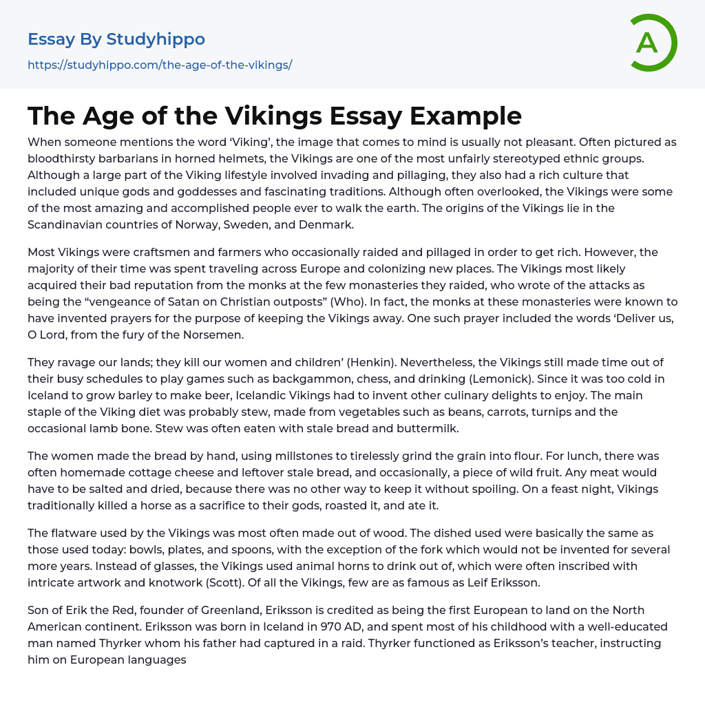 The Age of the Vikings Essay Example