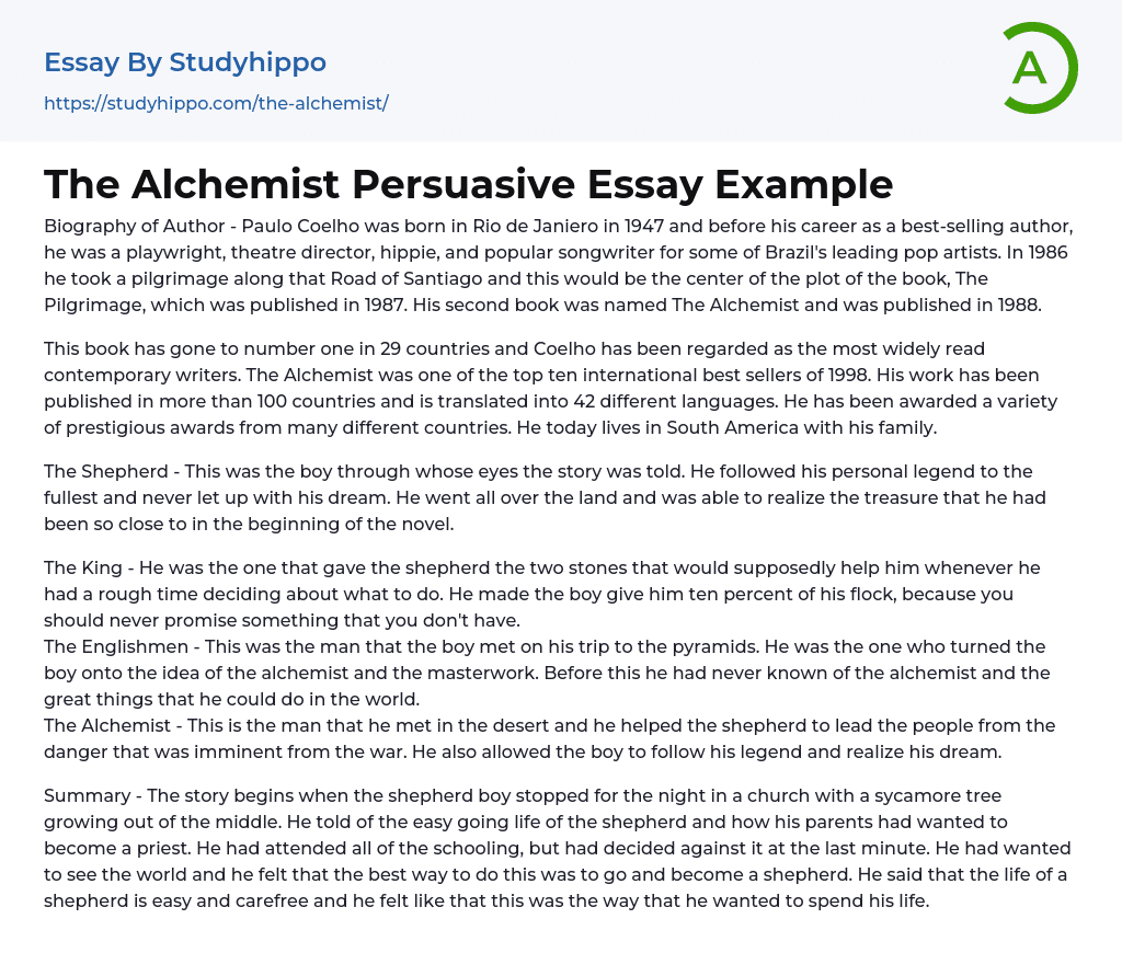The Alchemist Persuasive Essay Example