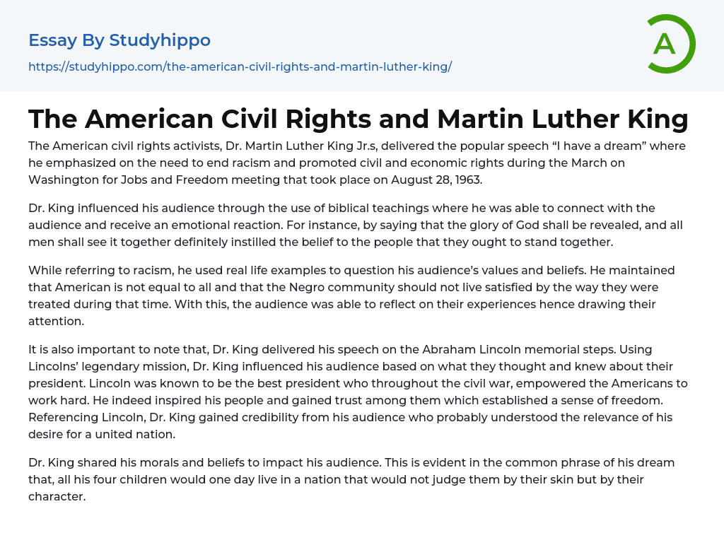 The American Civil Rights and Martin Luther King Essay Example