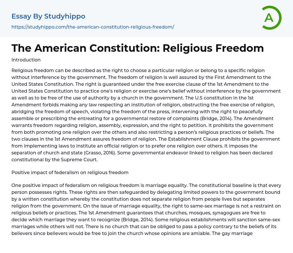 The American Constitution: Religious Freedom Essay Example