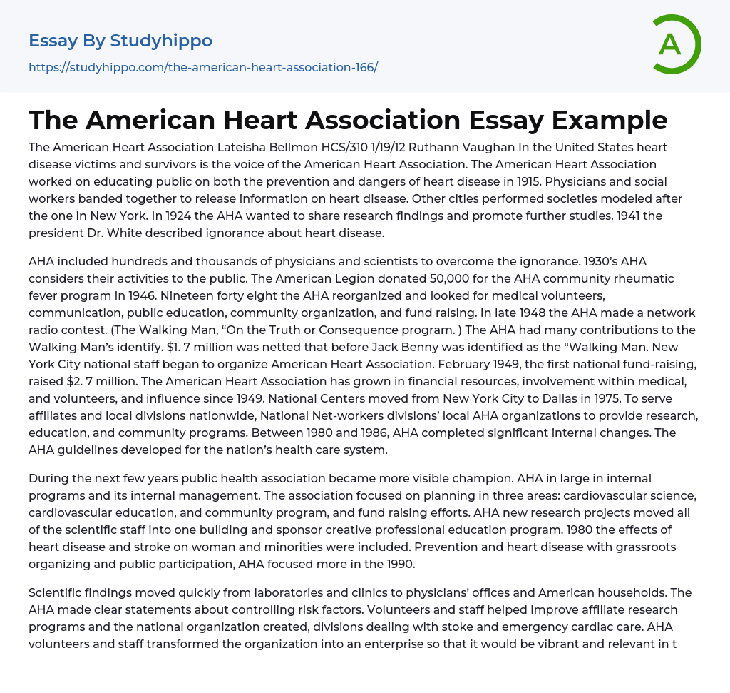 The American Heart Association Essay Example