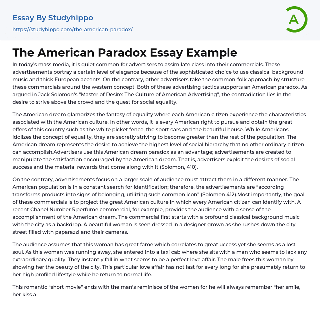 The American Paradox Essay Example