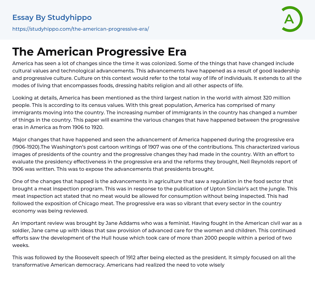 The American Progressive Era Essay Example
