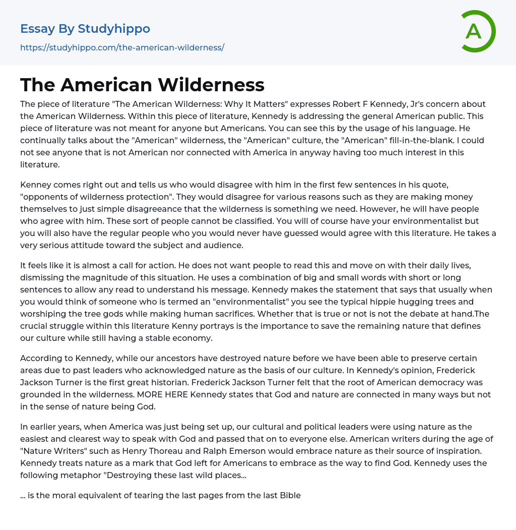 The American Wilderness Essay Example