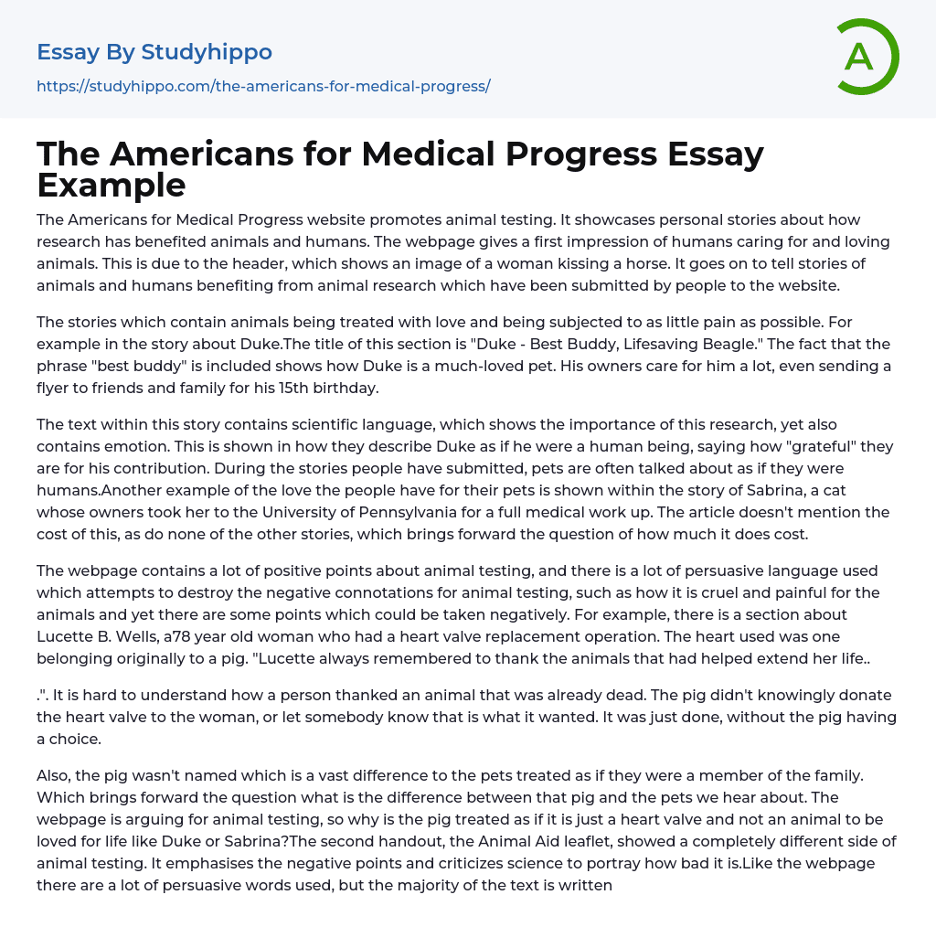The Americans for Medical Progress Essay Example