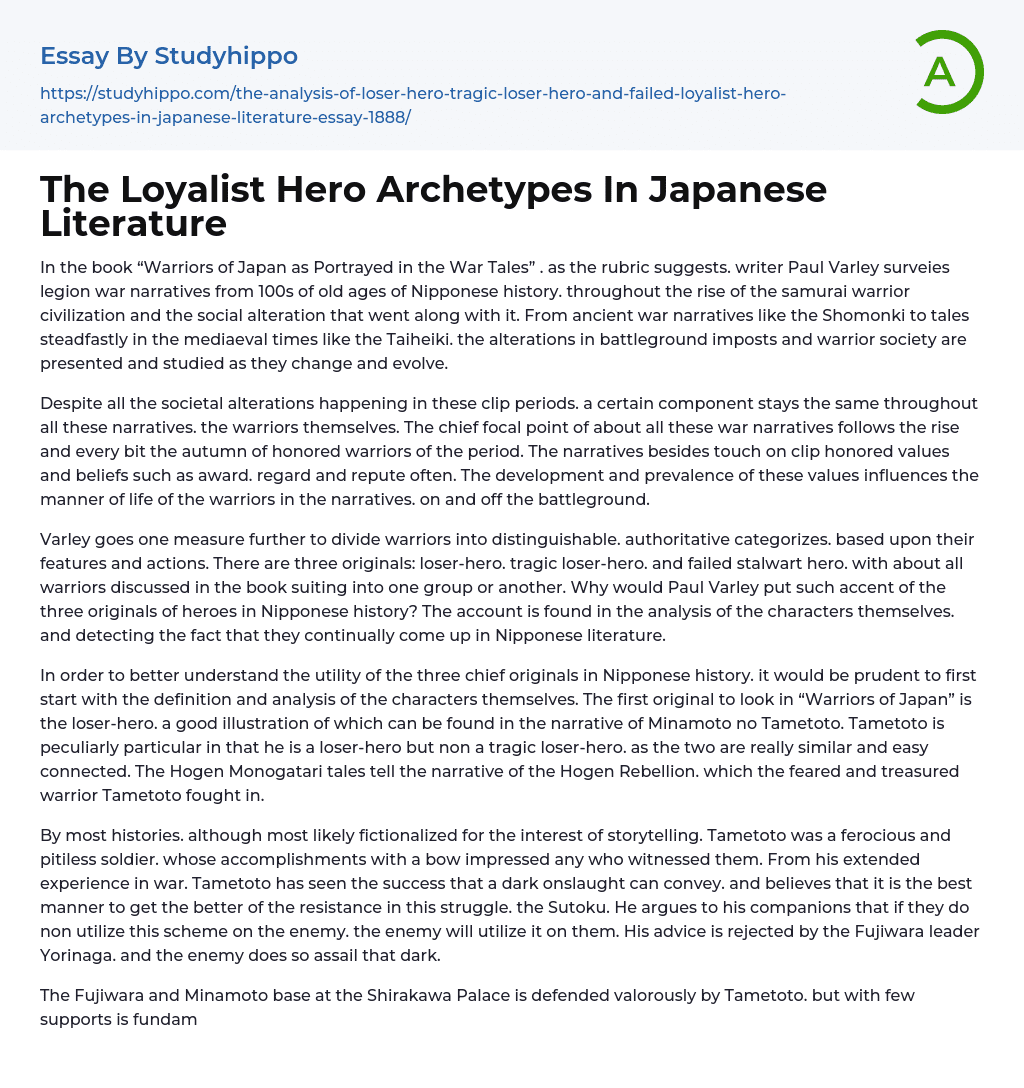 The Loyalist Hero Archetypes In Japanese Literature Essay Example