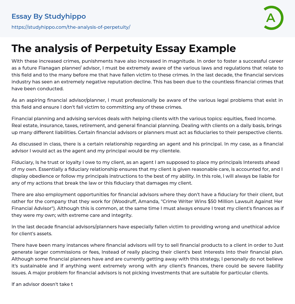 The analysis of Perpetuity Essay Example