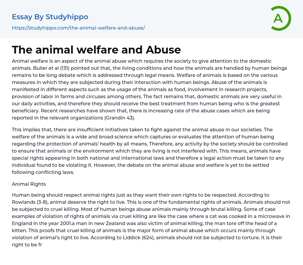 The animal welfare and Abuse Essay Example