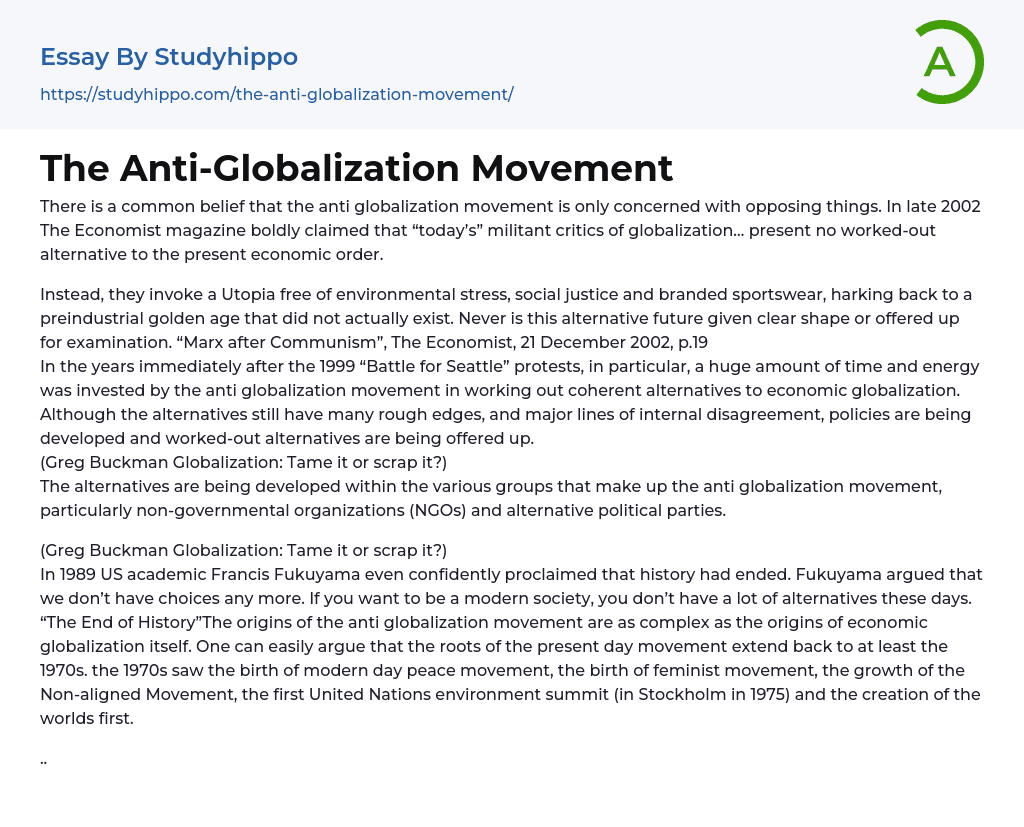 The Anti-Globalization Movement Essay Example