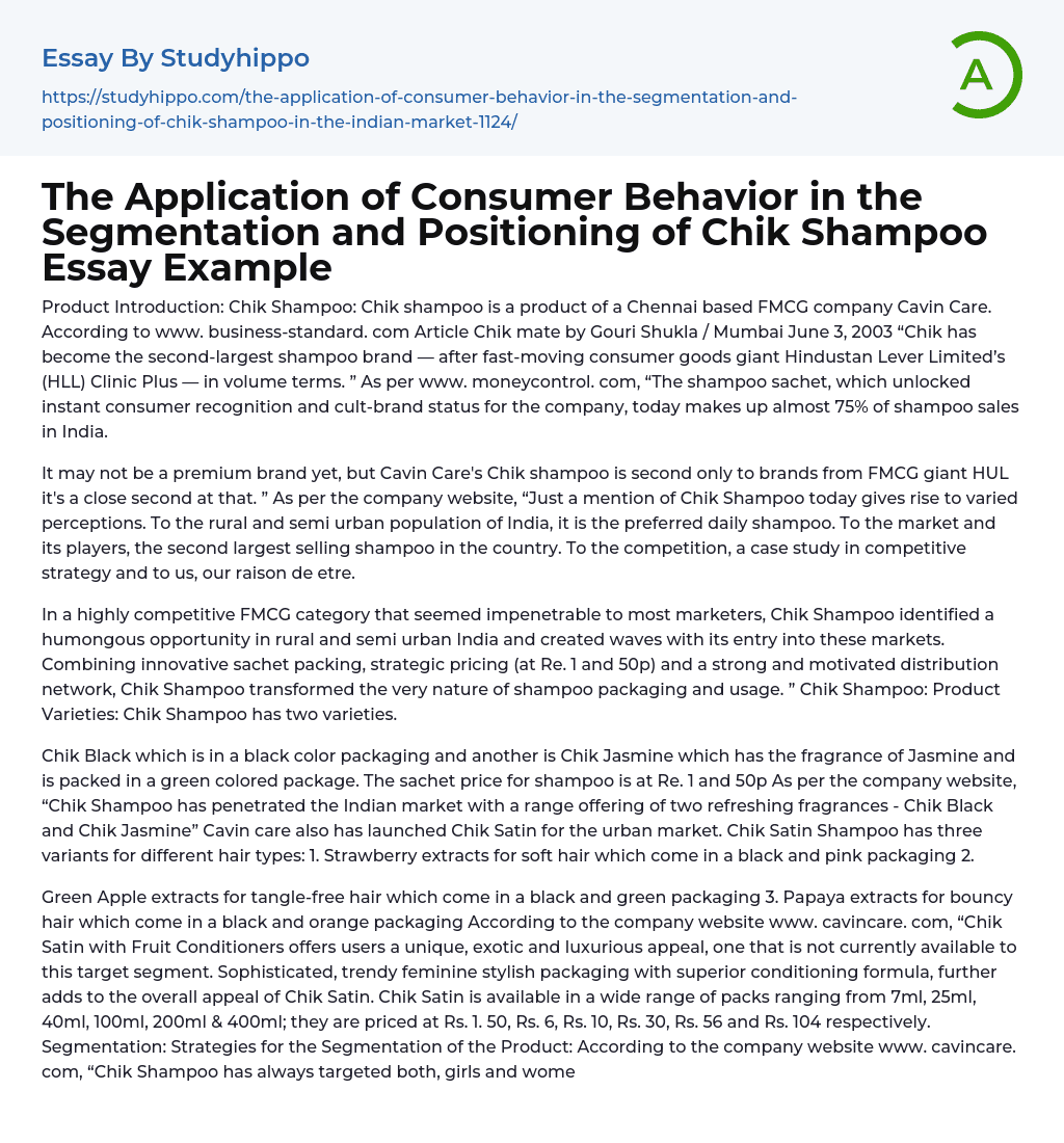 Introducing Chik Shampoo: A Chennai FMCG Success Story