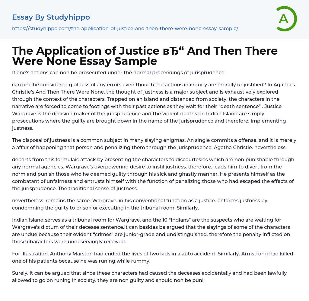 The Application of Justice And Then There Were None Essay Sample