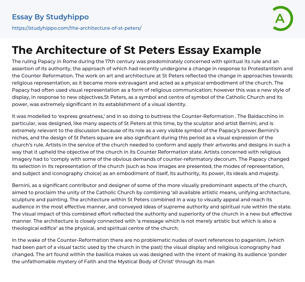 The Architecture of St Peters Essay Example
