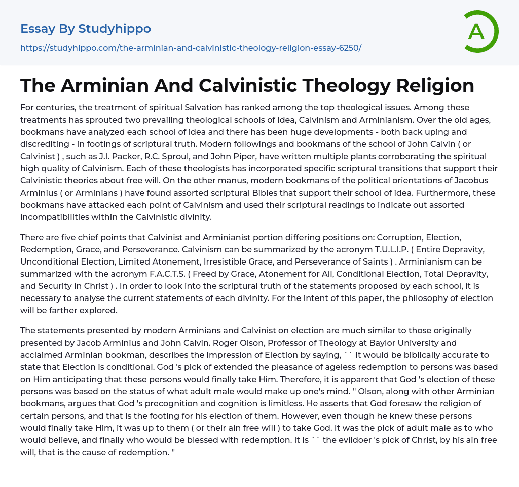 The Arminian And Calvinistic Theology Religion Essay Example