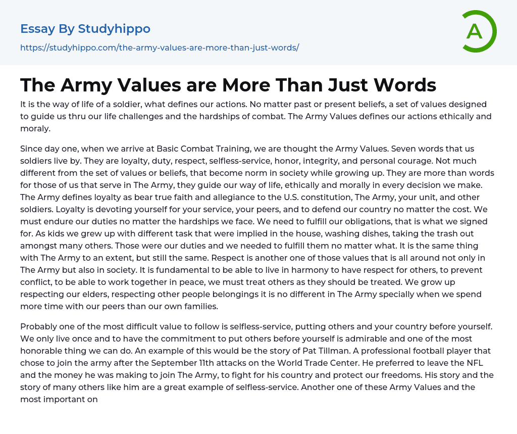 2000 word essay on the army values