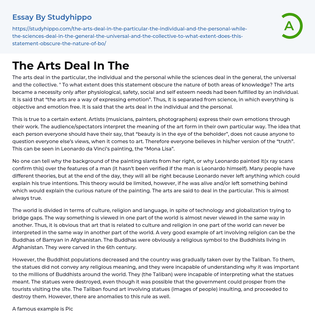 The Arts Deal In The Essay Example