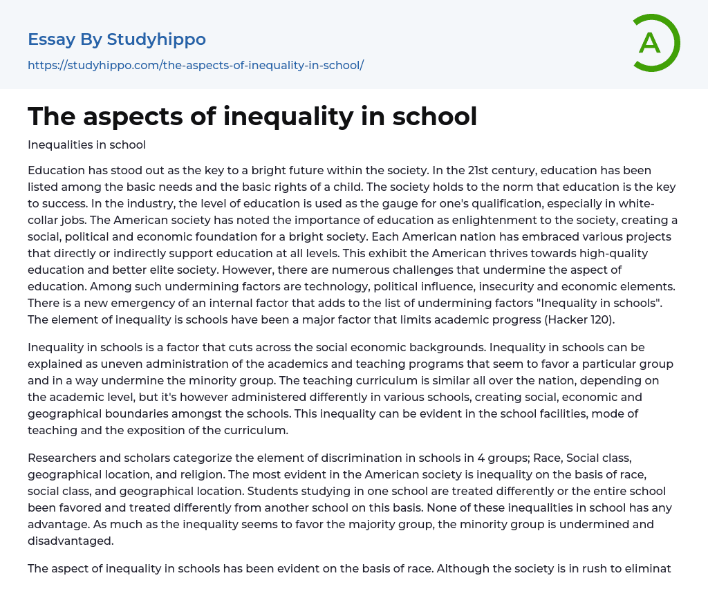 inequalities in education sociology essay