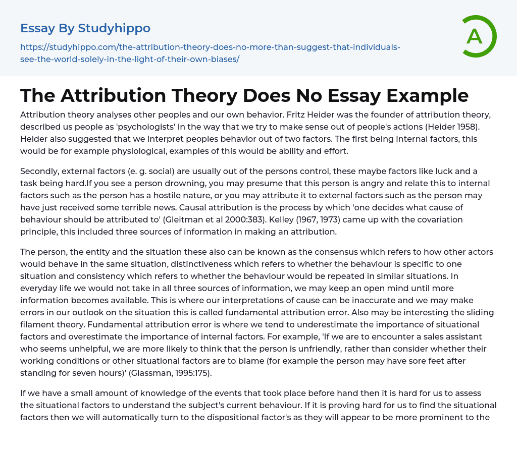 The Attribution Theory Does No Essay Example