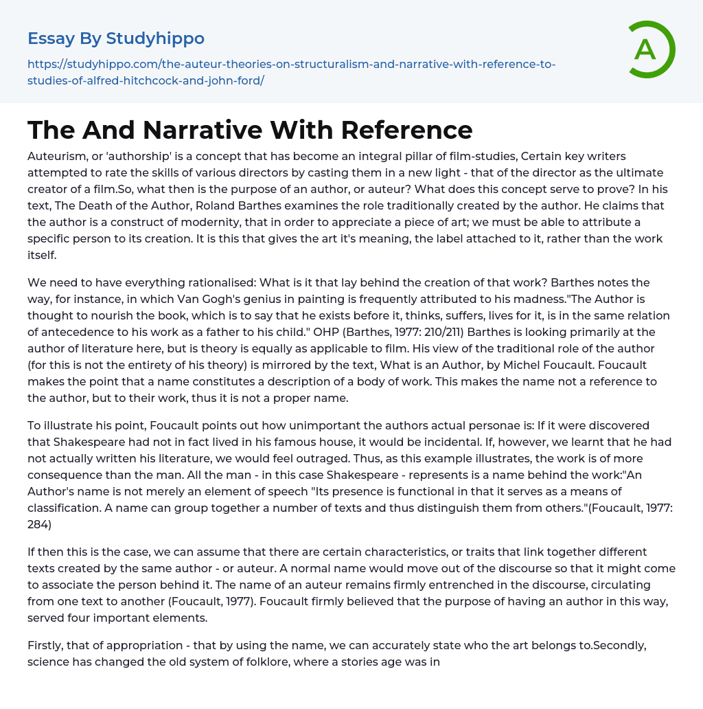 The And Narrative With Reference Essay Example