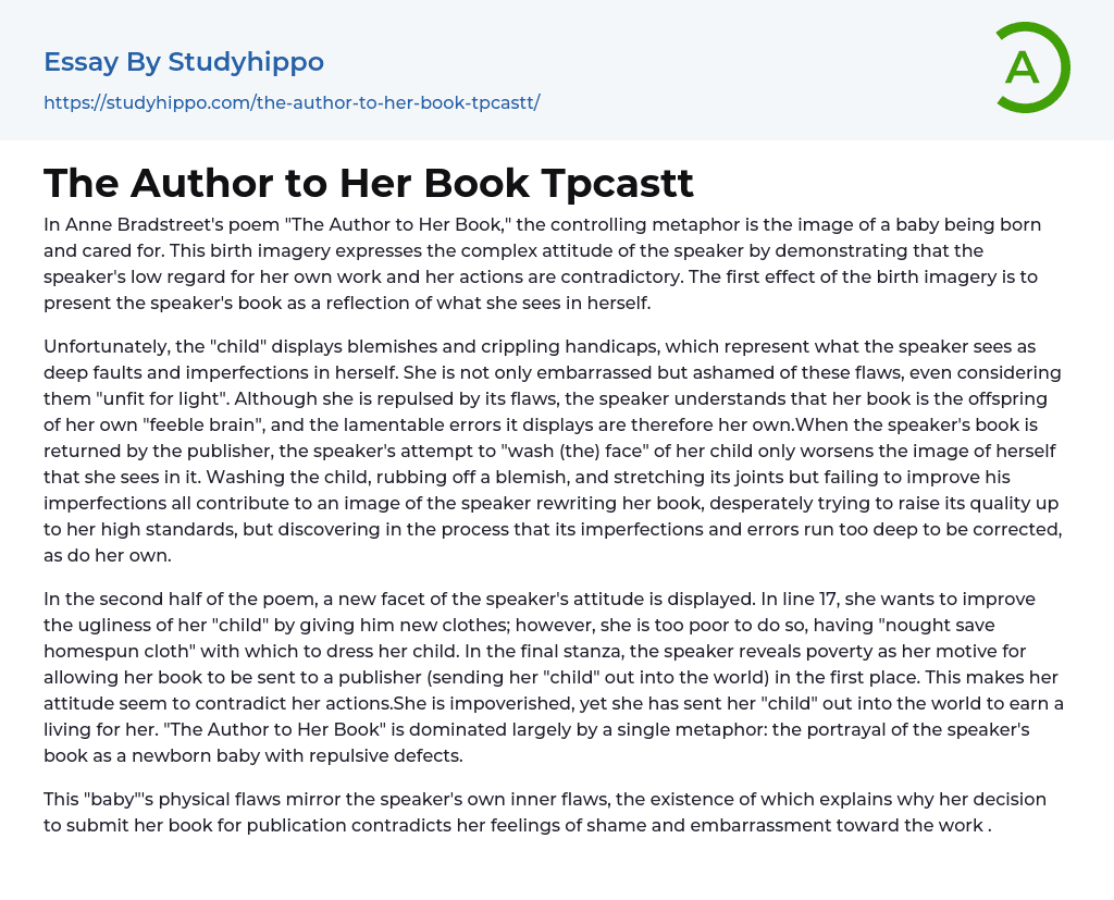 The Author to Her Book Tpcastt Essay Example