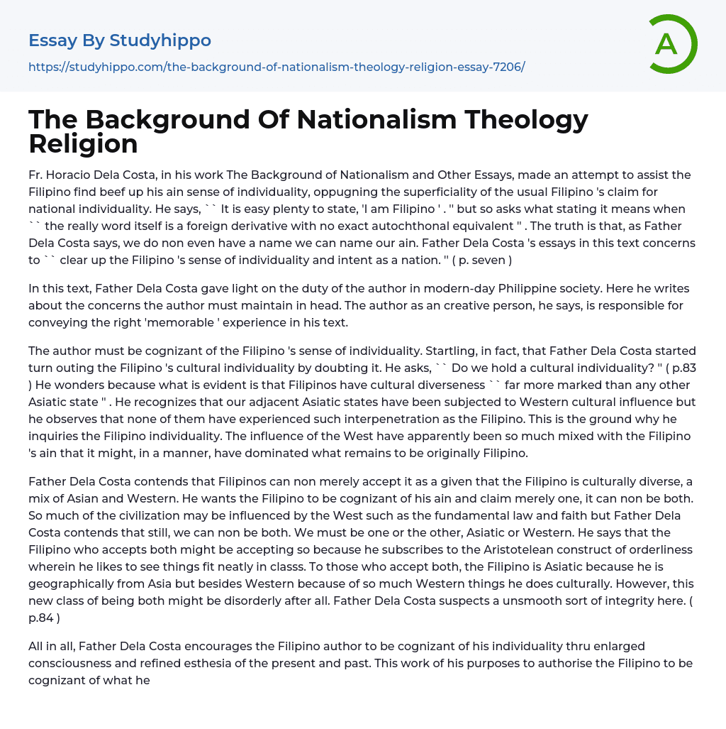 The Background Of Nationalism Theology Religion Essay Example