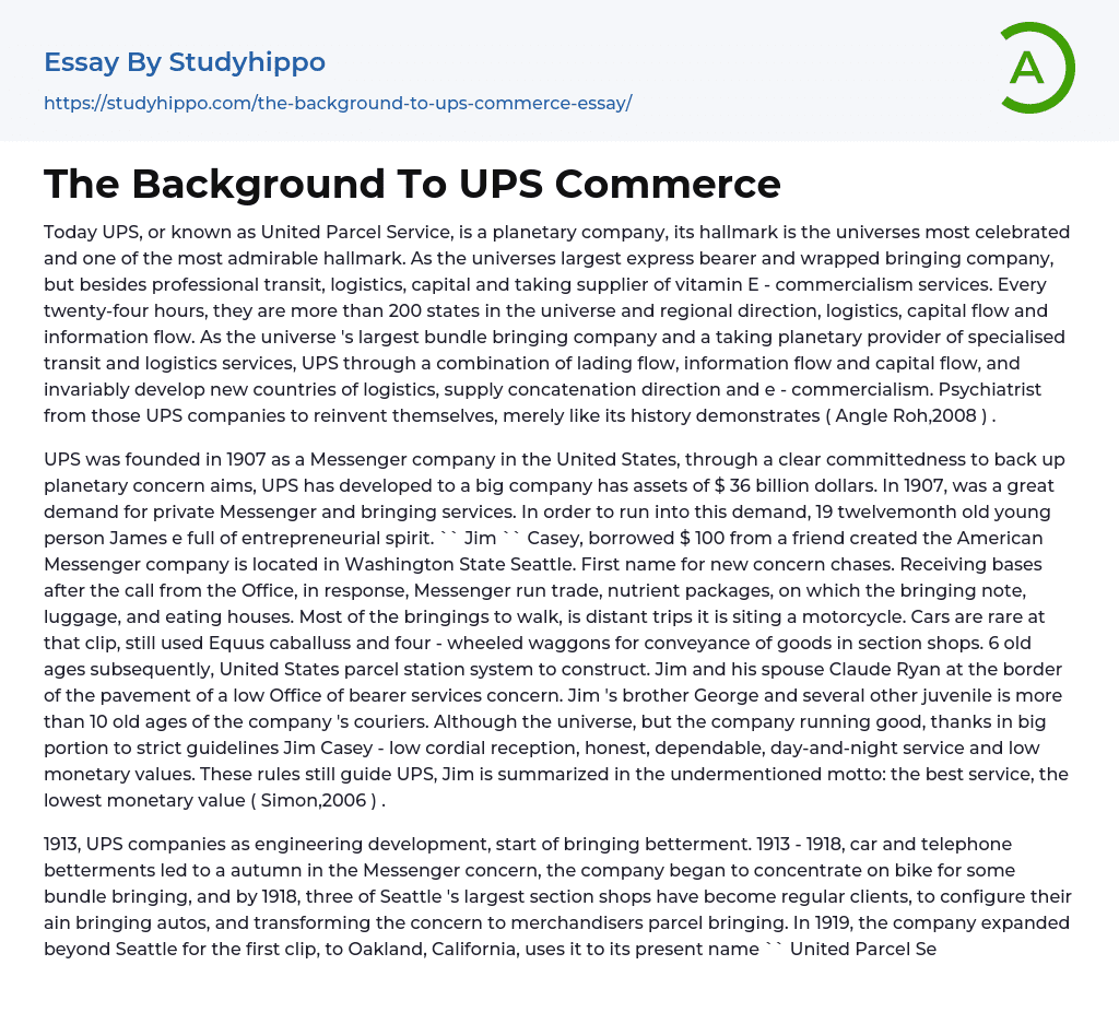 The Background To UPS Commerce Essay Example