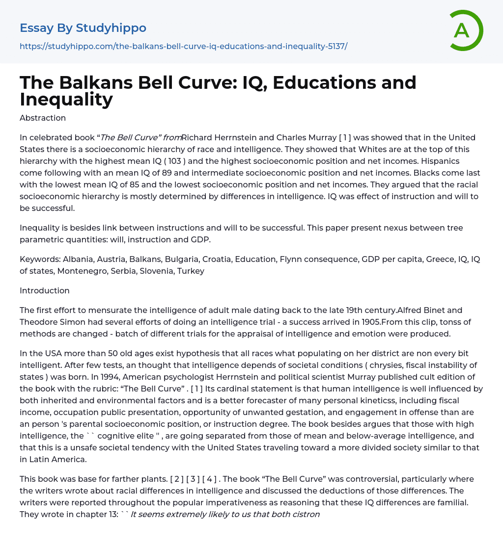 The Balkans Bell Curve: IQ, Educations and Inequality Essay Example