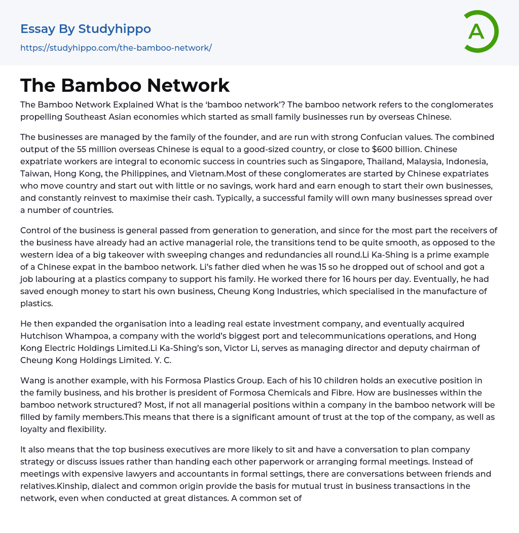The Bamboo Network Essay Example