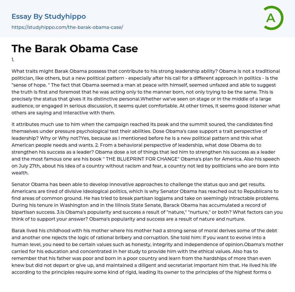 The Barak Obama Case Essay Example